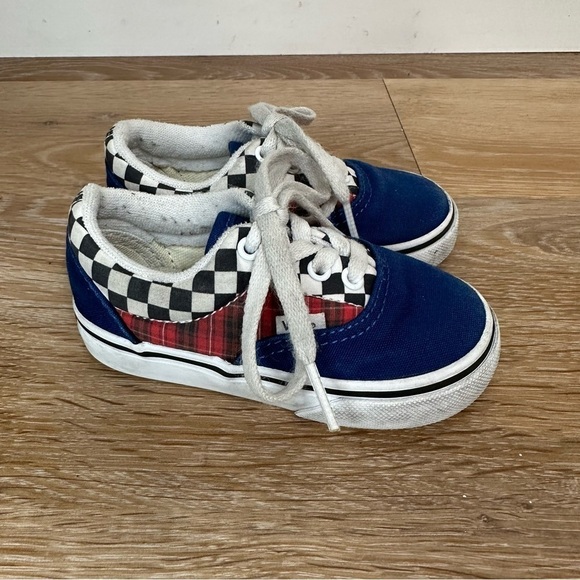 Vans Old Skool Toddler Mixed Print Blue Plaid Checkerboard Sneakers. Size 6 - Picture 2 of 10